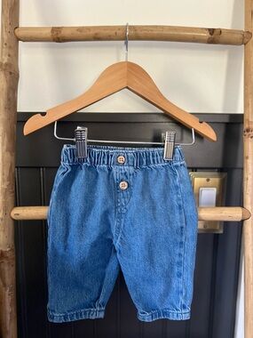 Mango Baby Light Blue Denim Elastic-Waist Straight Jeans 1-3M